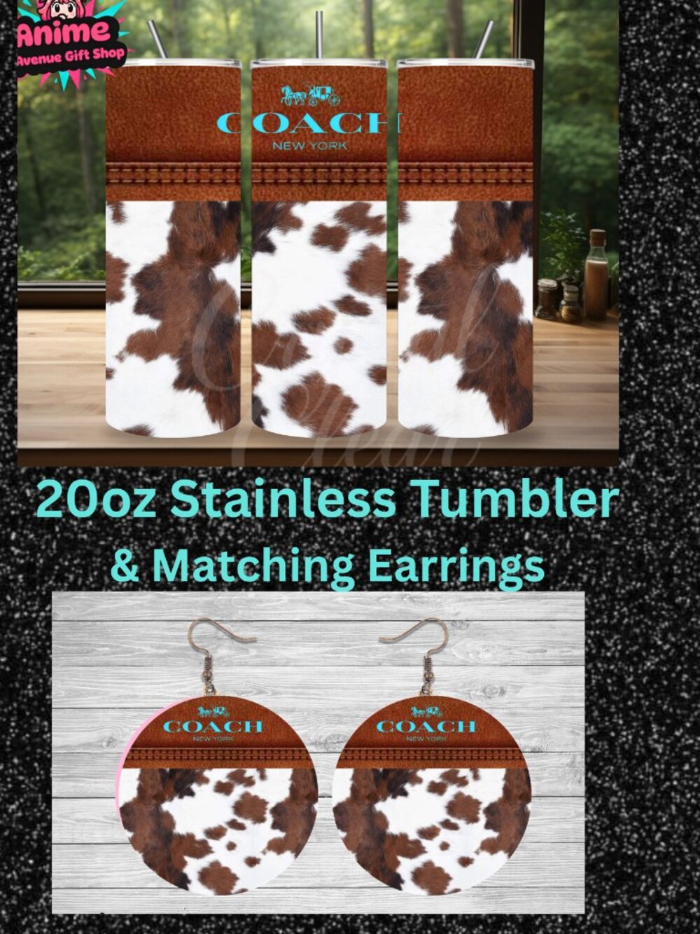 Coach 20oz Stainless Steel Tumbler & Matching Earrings Set